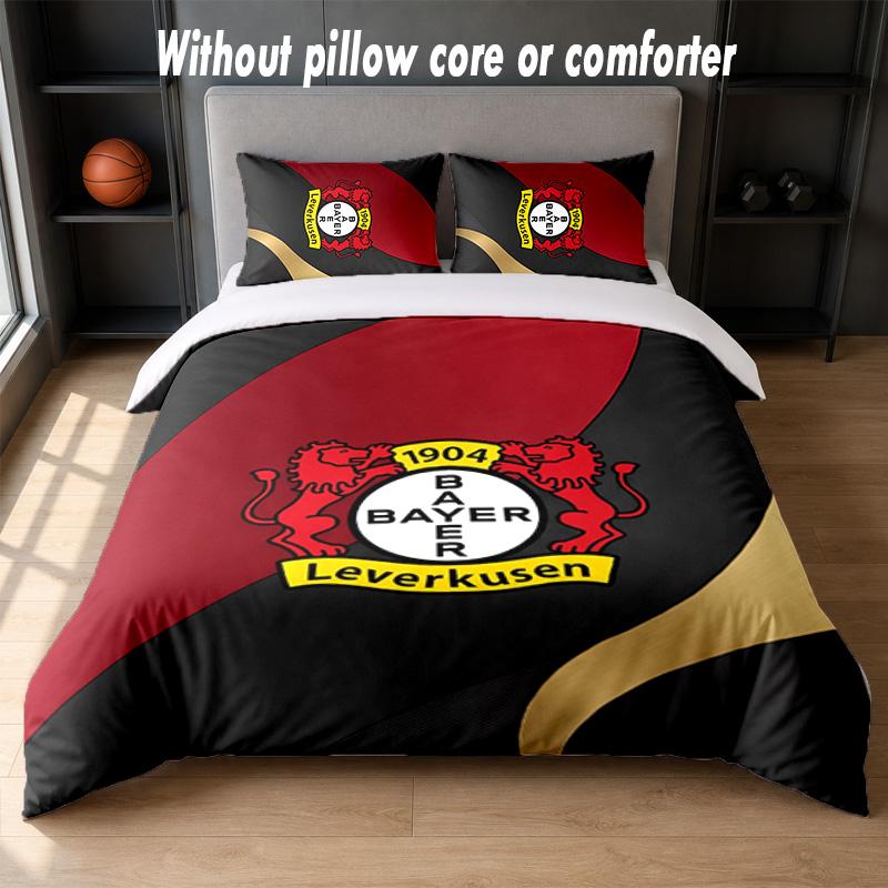 Bayer Leverkusen Football Design Bed Bedding Set 1 Duvet Cover + 2 Pillowcases Soft Breathable Household Bed Linens
