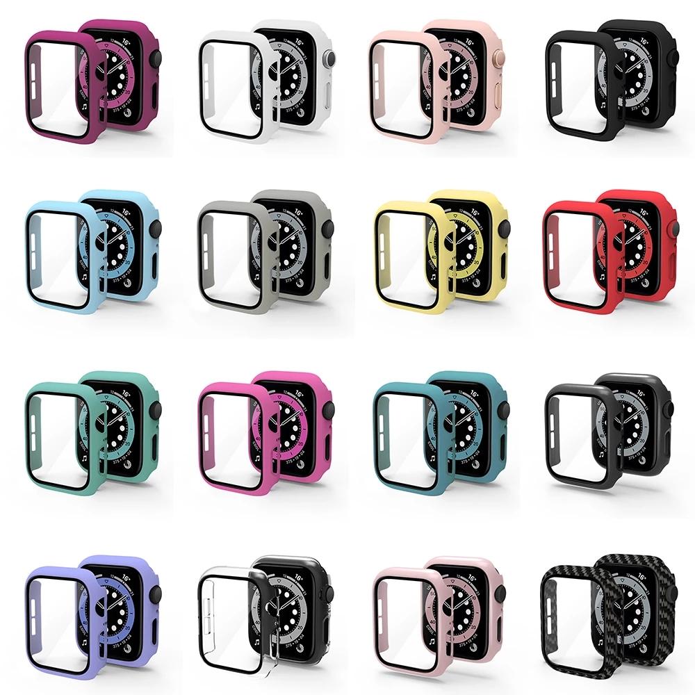 Стекло + чехол для Apple Watch, чехол серии 44/40/41/45/42/38 мм, аксессуар для iWatch, защитная пленка для экрана Apple watch 8 7 6 SE 5 3