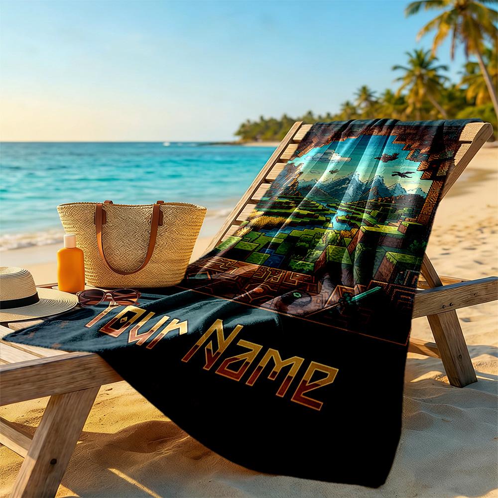 Minecraft Customized Name Beach Towel Quickdry Soft Microfiber Portable For Swimmingbeachcamping Travel Beach Accessoriesgym