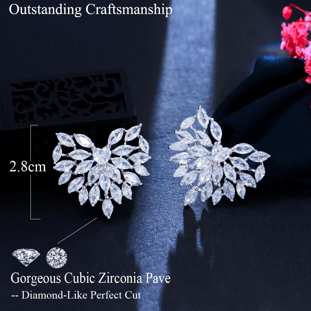 Большие милые серьги-гвоздики с блестящим кубическим цирконием CMM серебряного цвета для невест