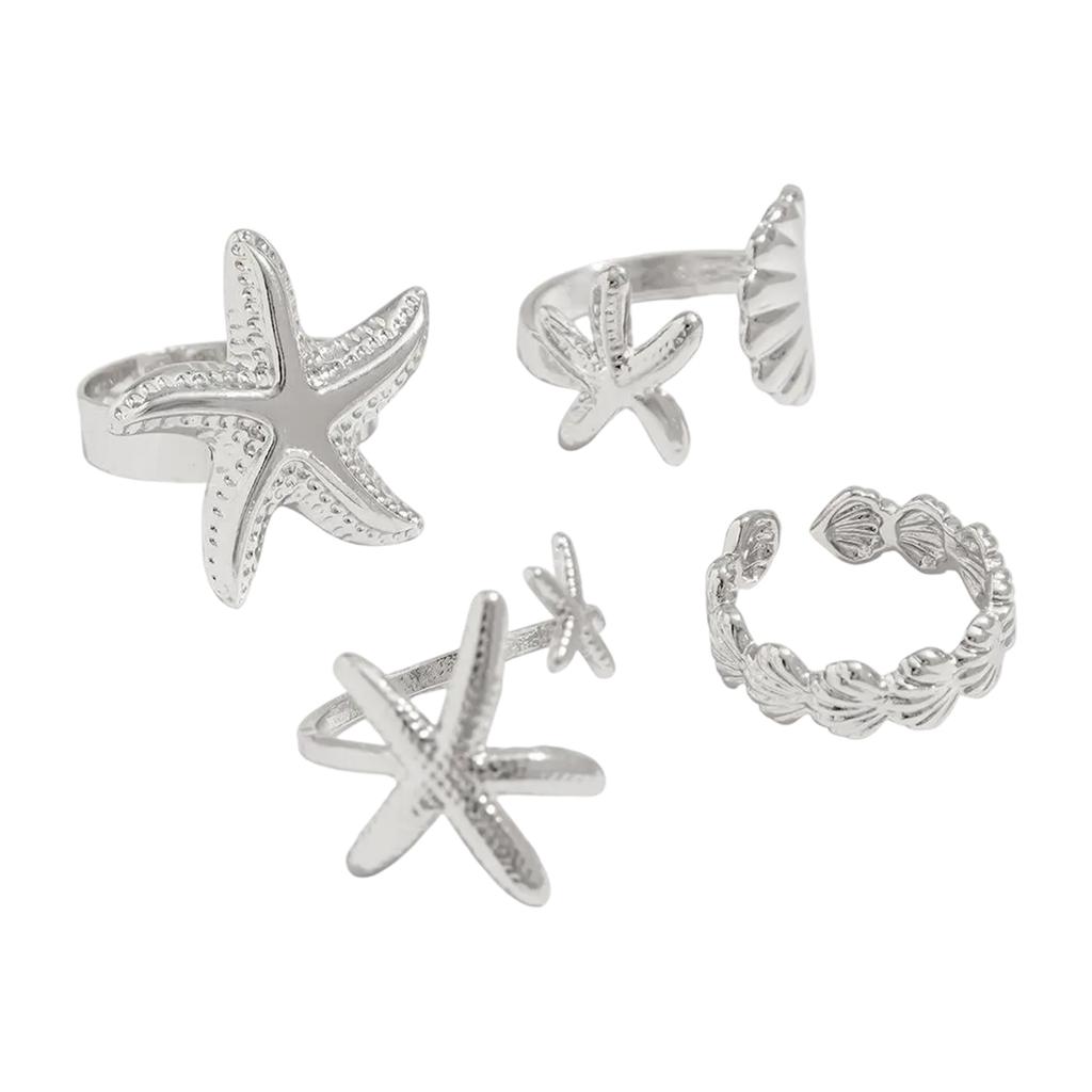 Регулируемые готические открытые кольца для пар с фестонами и морскими звездами золотого и серебряного цвета для повседневной носки