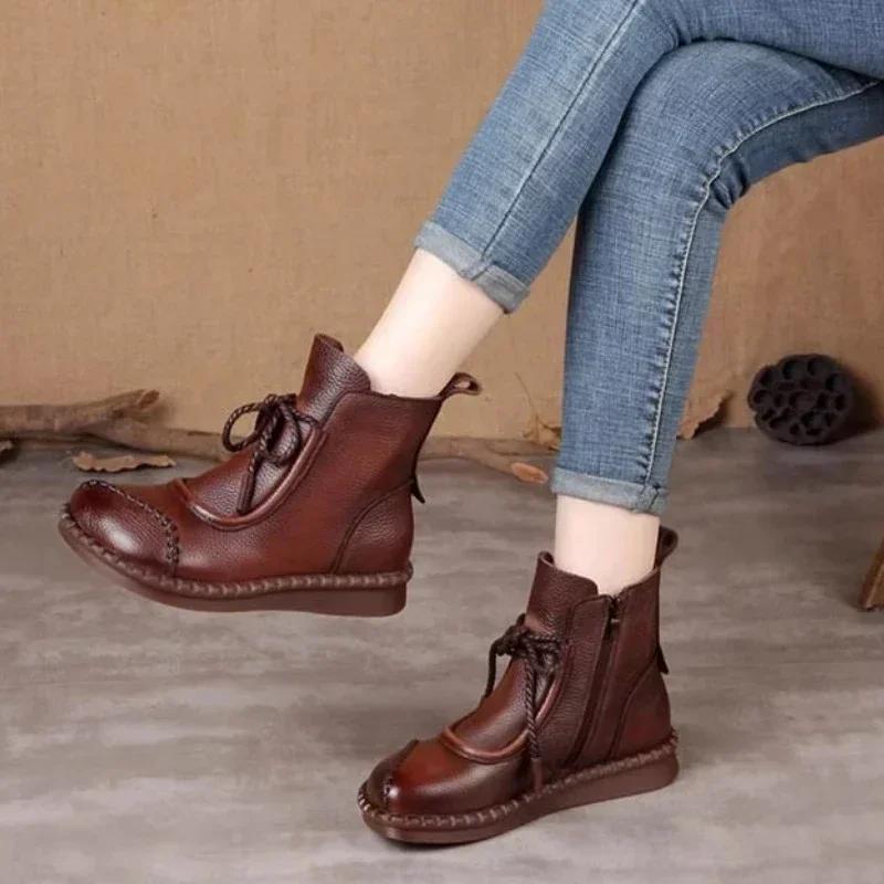 Fashion Autumn and Winter Boots for Women 2024 Outdoor Matching Fashion Lace Hot Selling Round Head Comfortable Low Heel Women's Boots