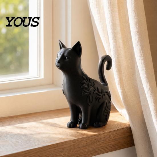 Изящная резная фигурка кошки, 3D-печатные черные фигурки, Многоцелевой держатель для благовоний, Мини-цветок, Современный готический горшок для хранения на рабочем столе, Настольный
