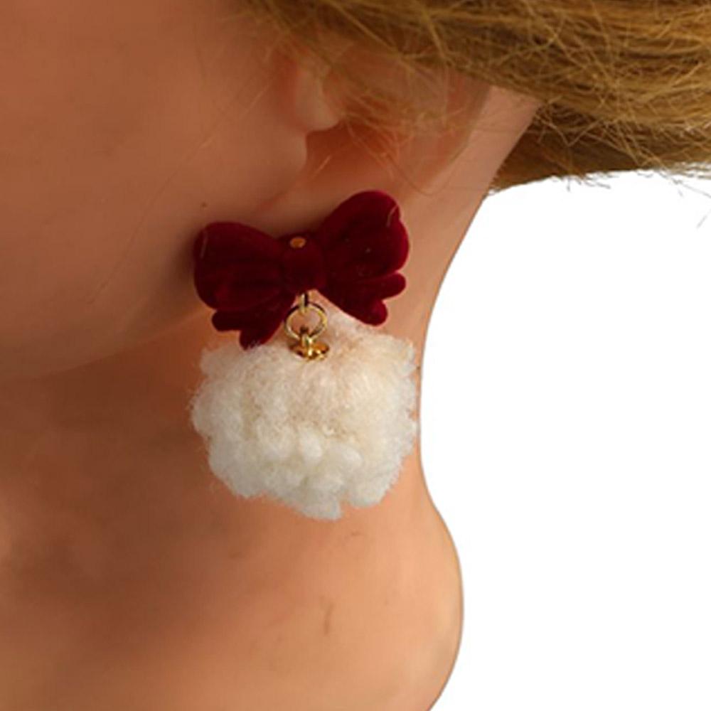 Bowknot Women Fashion Christmas Earrings Jewelry Gifts Heart Stud Earrings Red Velvet Ear Clip