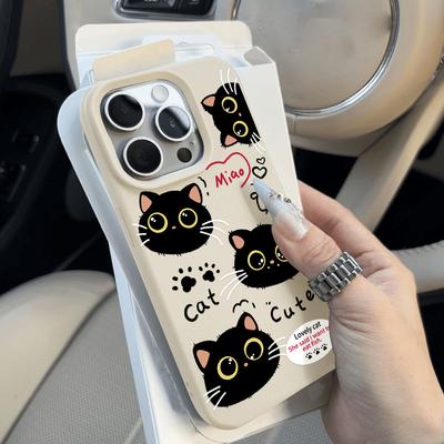 Милый черный чехол для телефона с котом для iPhone 16 Pro Max, чехол для iPhone 13 11 15 12 14 Pro Max Plus, силиконовый противоударный чехол из матовой кожи