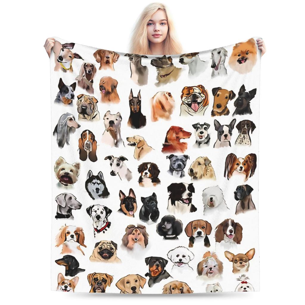 Retro Vintage Art Cute Dogs Warm Soft Blanket Kids Adult Plush Throw Blanket Novelty Outdoor Flannel Bedspread Sofa Bed Cover