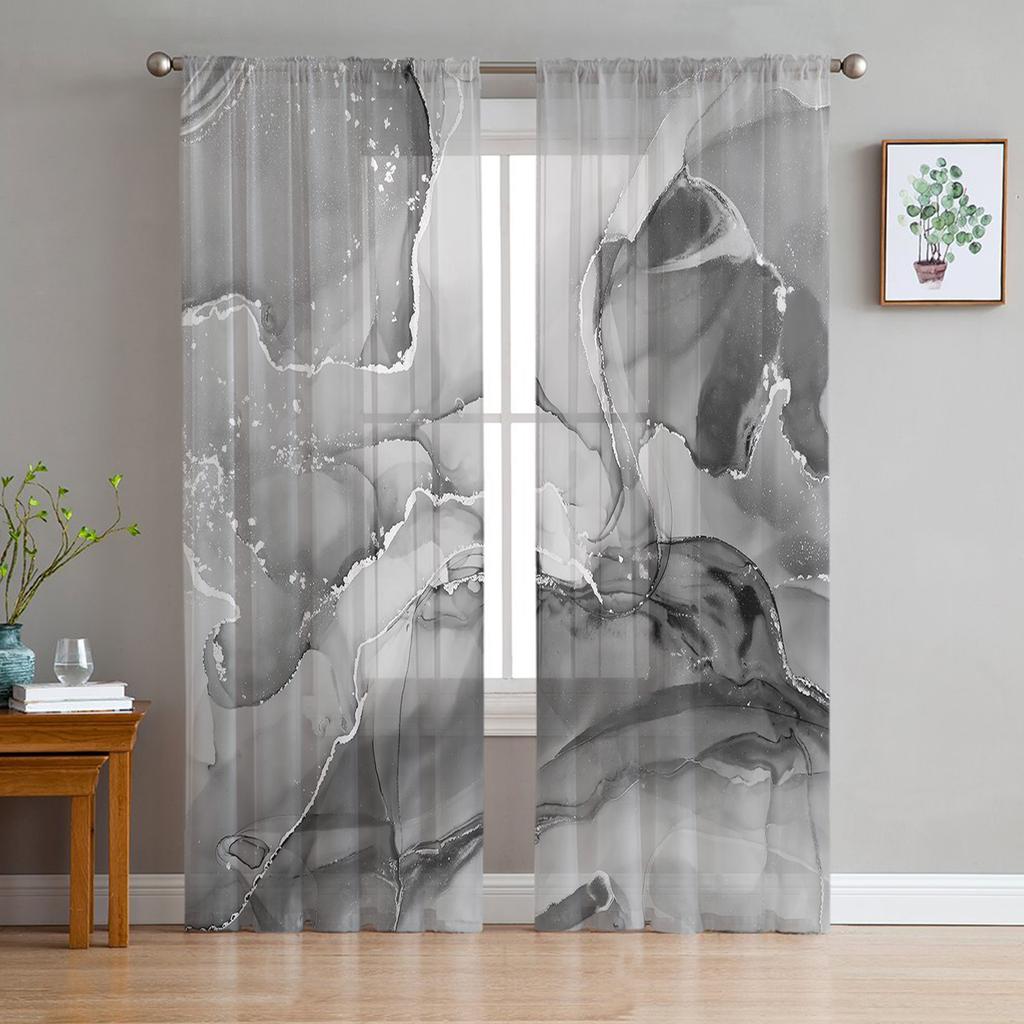 Marble Texture Tulle Curtains for Living Room Bedroom Kitchen Decoration Transparent Chiffon Sheer Voile Window Curtain