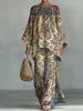 Clothing 1116 Summer New Two-piece Set 1D Printed Bat Sleeve Top Wide Leg Pants Fashion Versatile Suit Women