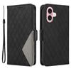 For iPhone 16 Case Folio Leather Phone Cover Rhombus Lattice