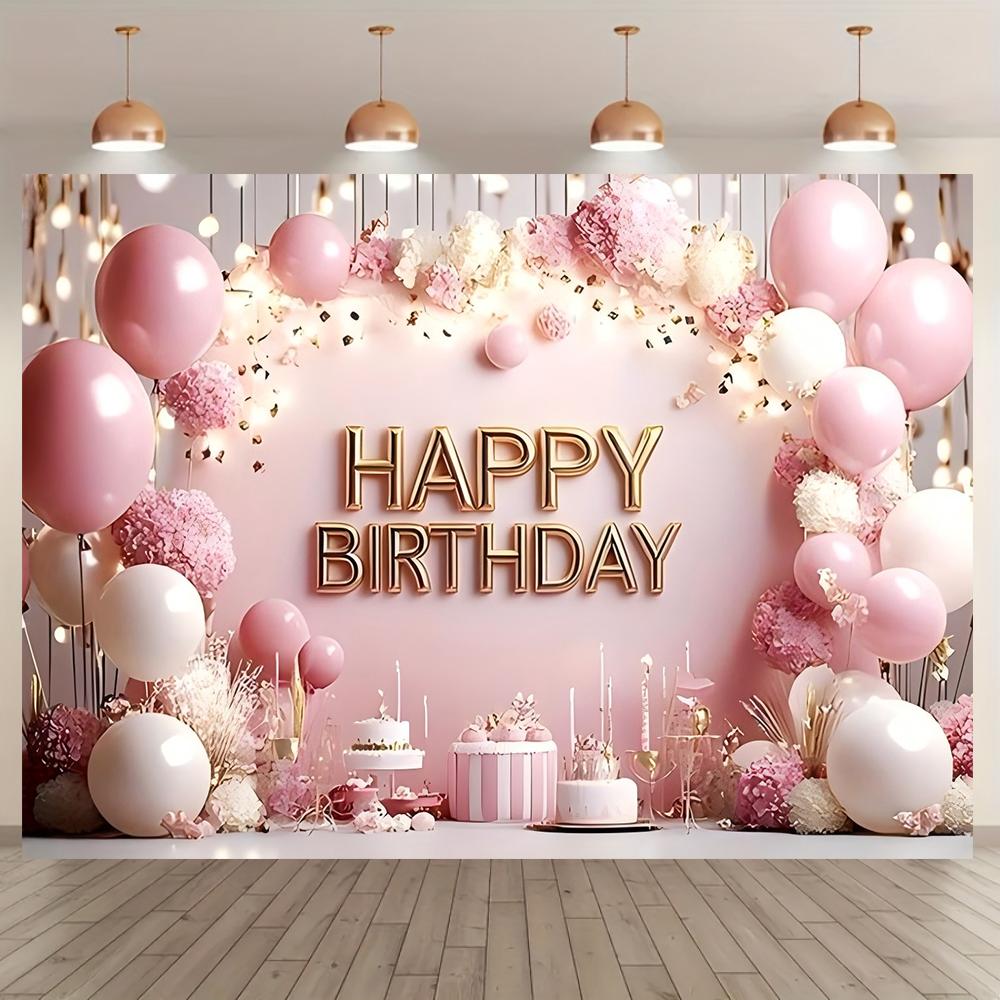 2D flat 1pc rose gold birthday party background, polyester material, festival celebration, birthday, party celebration,