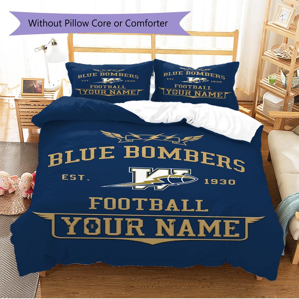 Name Custom Winnipeg Blue Bombers Pattern Bedding Set Quilt Cover Pillowcase Home Decor Gift (1 * duvet cover + 2 * pillowcase, without core)