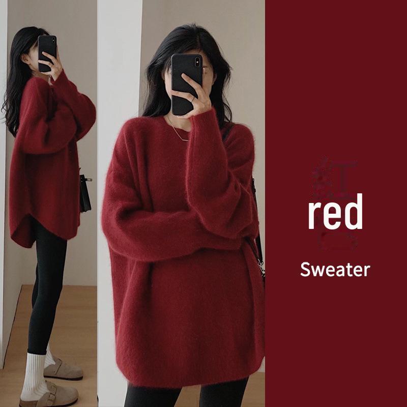 Women's Lazy Style Mid-Length Knitted Sweater - Autumn & Winter 2024 Loose Long-Sleeve Thickened Top