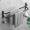 Towel Hanger Wall Mounted 30-50 CM Towel Rack Bathroom Aluminum Black Towel Bar Rail Matte Black Towel Holder with Sticker