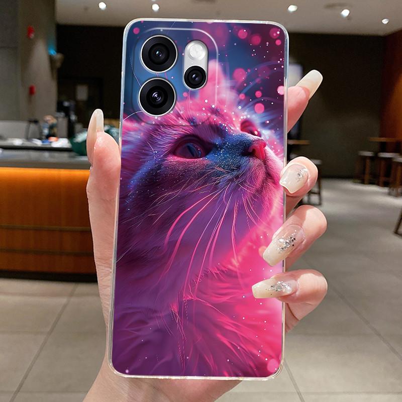 Чехол для OPPO Reno 15 FS 15F Reno15 F Reno15F 5G Чехол для телефона Эстетичный Модный Милый Кот Мягкий Силикон Прозрачный ТПУ Задняя Крышка