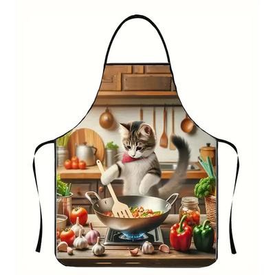 Креативный Милый Кошачий Кухонный Фартук Регулируемый Кухонный Фартук с Большим Передним Покрытием для Мужчин и Женщин 80 на 60 Сантиметров Прочный Материал