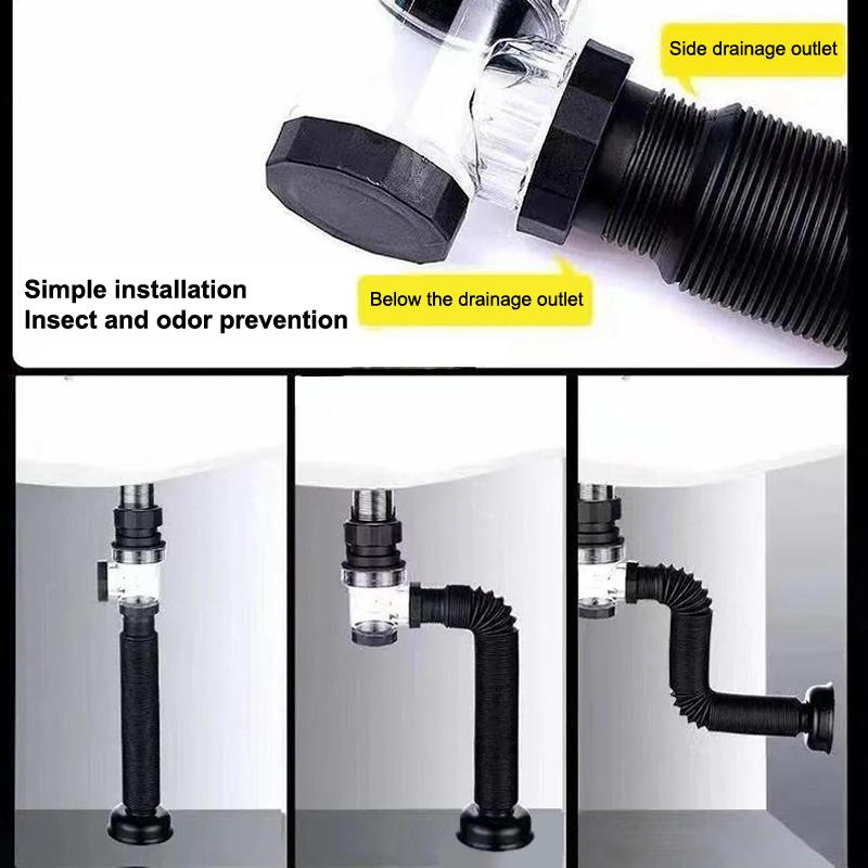 1Set Bathroom Kitchen Sink Drain Pipe Kit Flexible Expandable Anti-Odor Sink Drain Pipe Accessories