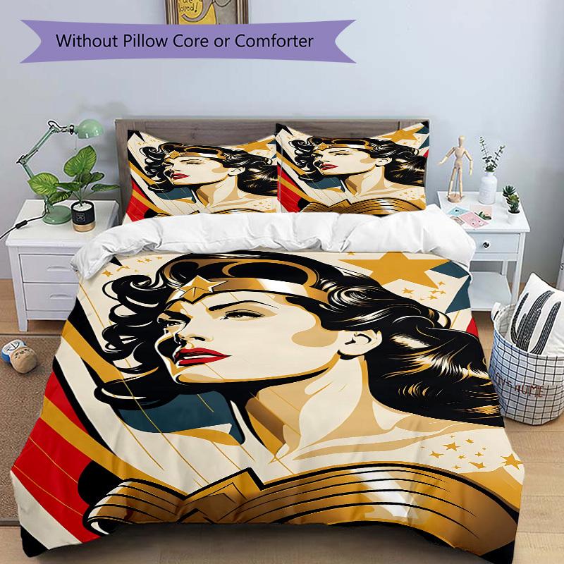3pcs Wonder Woman Cover Set,Soft Comfortable Duvet Cover,Guest Room (1*Duvet Cover + 2*Pillowcases, Without Core) yy251024180