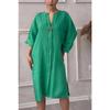 Summer Women's Dress Plus Size Solid Colour Casual Round Neck Button Long Dresses