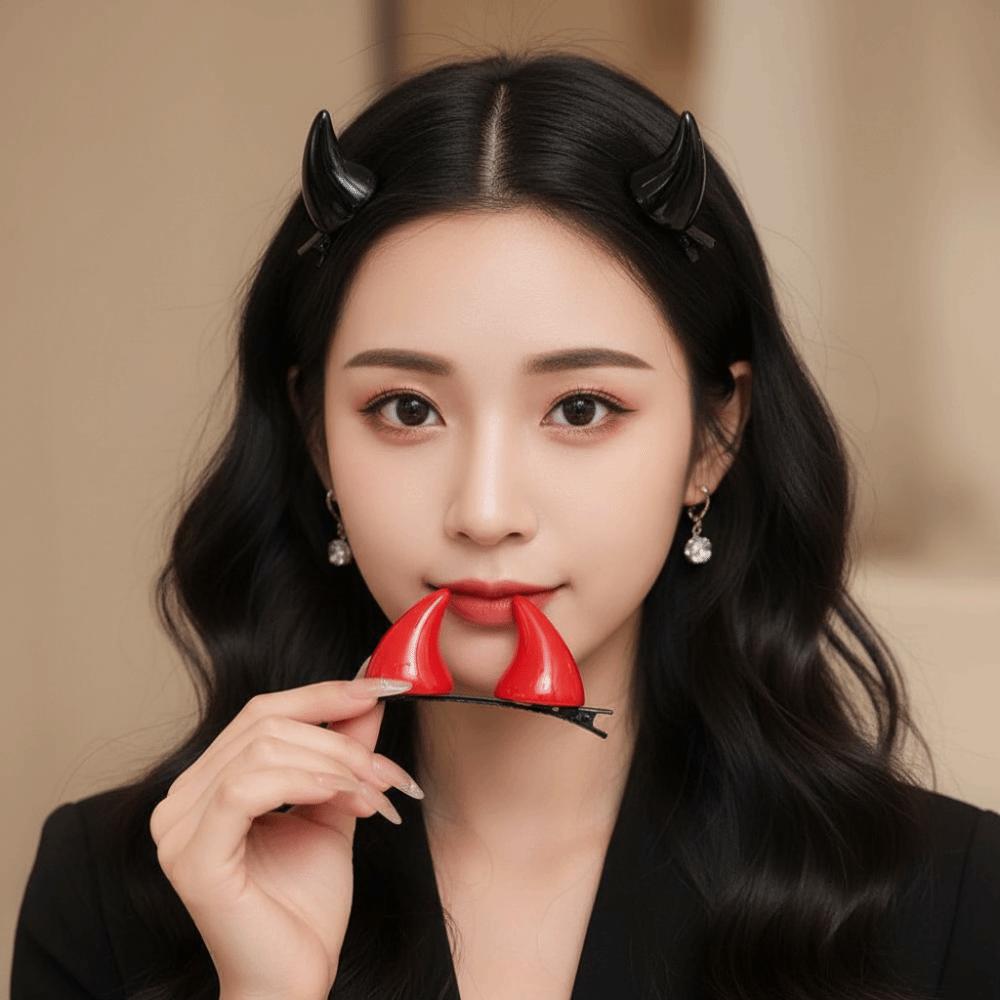 Glossy Demon Horn Barrettes Miniature Ox Horn Hair Clips Devil Horn Hairpins Costume Party