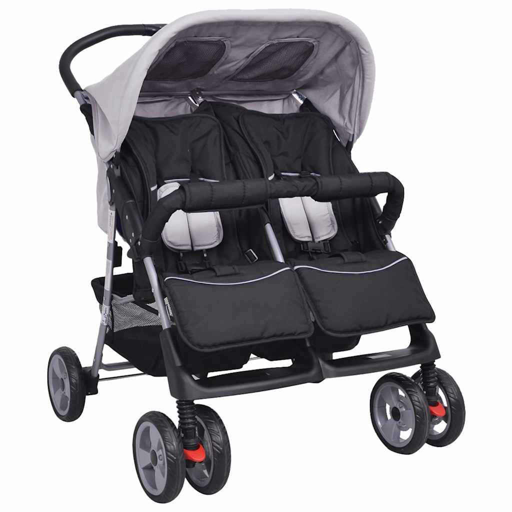 Twin Stroller Steel Frame Grey and Black