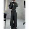 Women's Chinese Retro Two-Piece Set: Pan Kou Long Sleeve Jacket & High Waist Pants