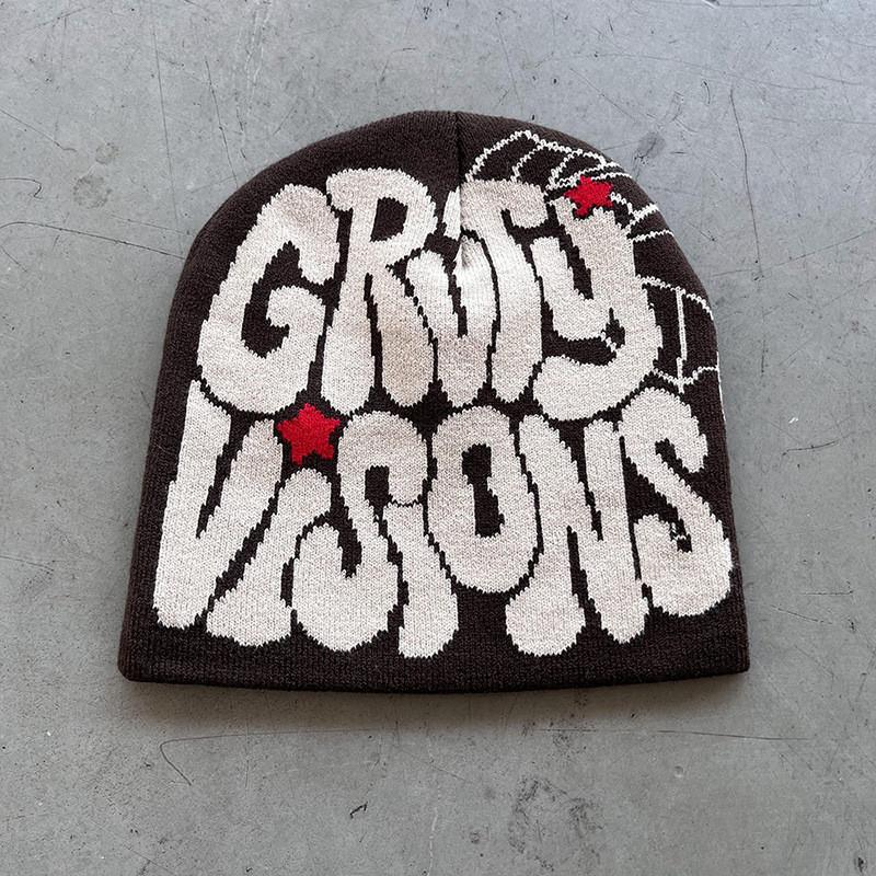 Letters Grvty Visions Knit Beanie Hats Winter Embroidered Casual Streetwear