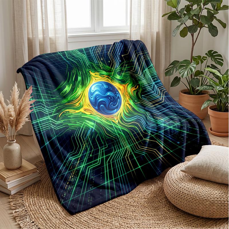 Brazil Football Printed Flannel Blanket Skin Friendly Warm Decorative Throw for Indoor Couch Bed Daily Use