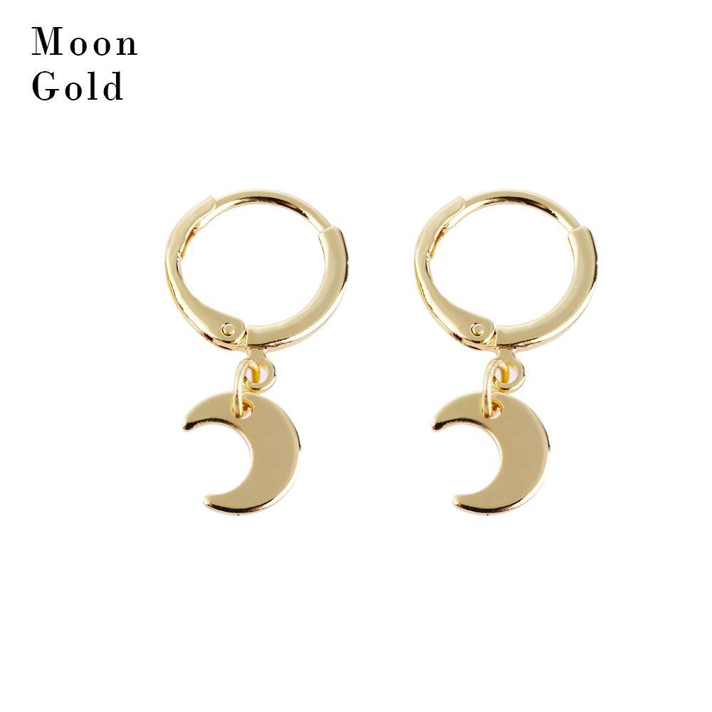 Gold Silver Color Tiny Moon Crescen Huggie Hoop Earring Ear-cuffs Ear Piercing Small Star Charms