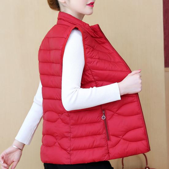 Women's Padded Vest Autumn Winter Ultra Light Zipper Closure Warm Sleeveless Jacket Slim Fit Windproof Stand-up Collar Waistcoat for Home Work