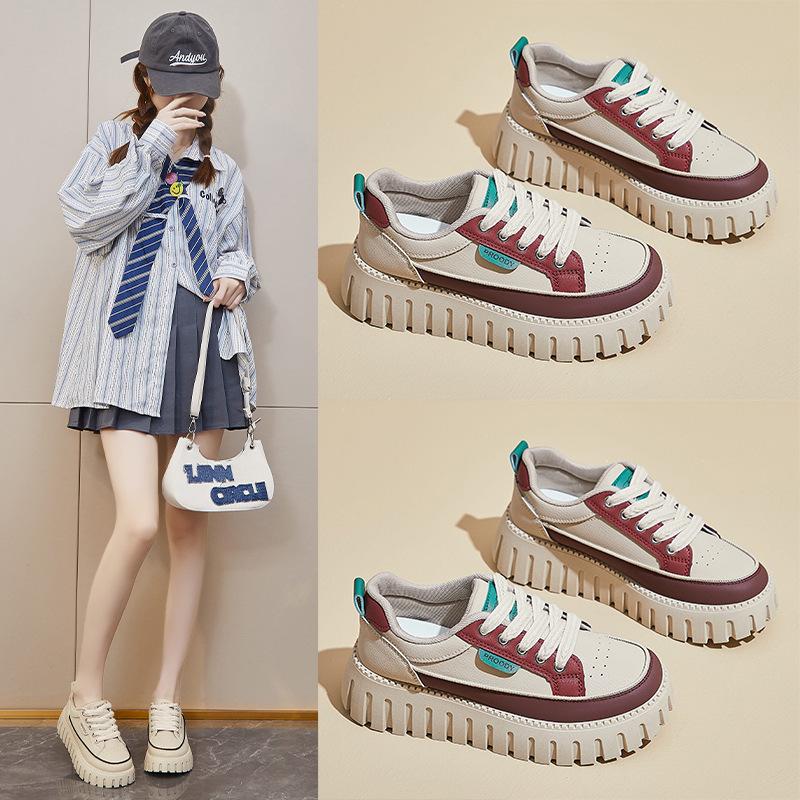 Женские повседневные кроссовки на толстой платформе, удобные нескользящие кроссовки для ходьбы, легкие кроссовки на шнуровке для женщин, рабочие теннисные туфли из искусственной кожи