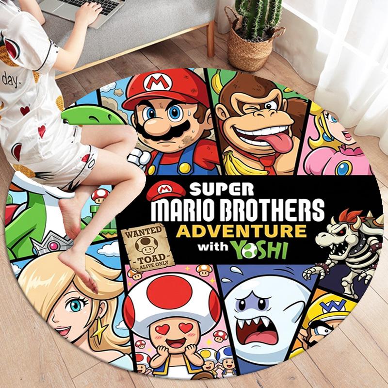 Super Mario Poster Round Area Rug Carpet Rug For Living Room Bedroom Sofa Playroom Decor Nonslip Floor Mat