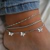 1-3pcs Simple Metal Chain Butterfly Pendant Anklet for Women Adjustable Layered Vintage Minimalist Beach Anklet Set Foot Jewelry
