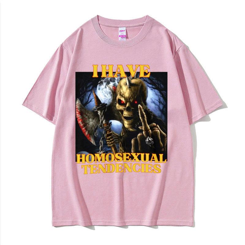 Homosexual Tendencies Funny Hard Skeleton Meme Tshirt Men Fashion Harajuku Cool Vintage T Shirt Male Casual High Quality Tshirt