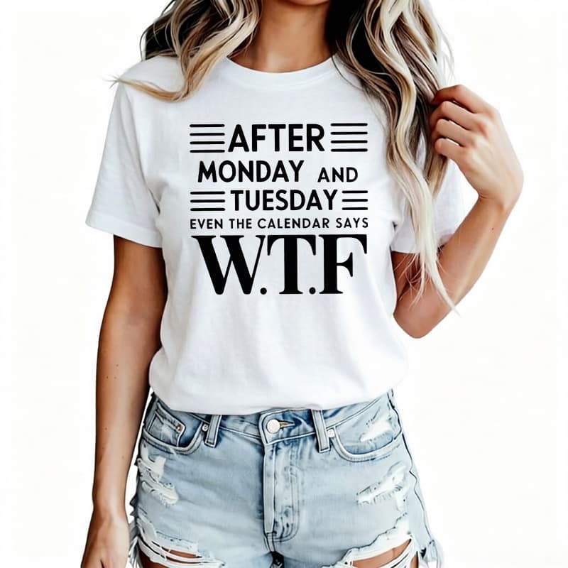 TXAfter Monday and Tuesday Women's T-Shirt 100% Cotton Funny Graphic Short Sleeve Tee Novelty Shirt Casual Crew Neck Top S-5Xl