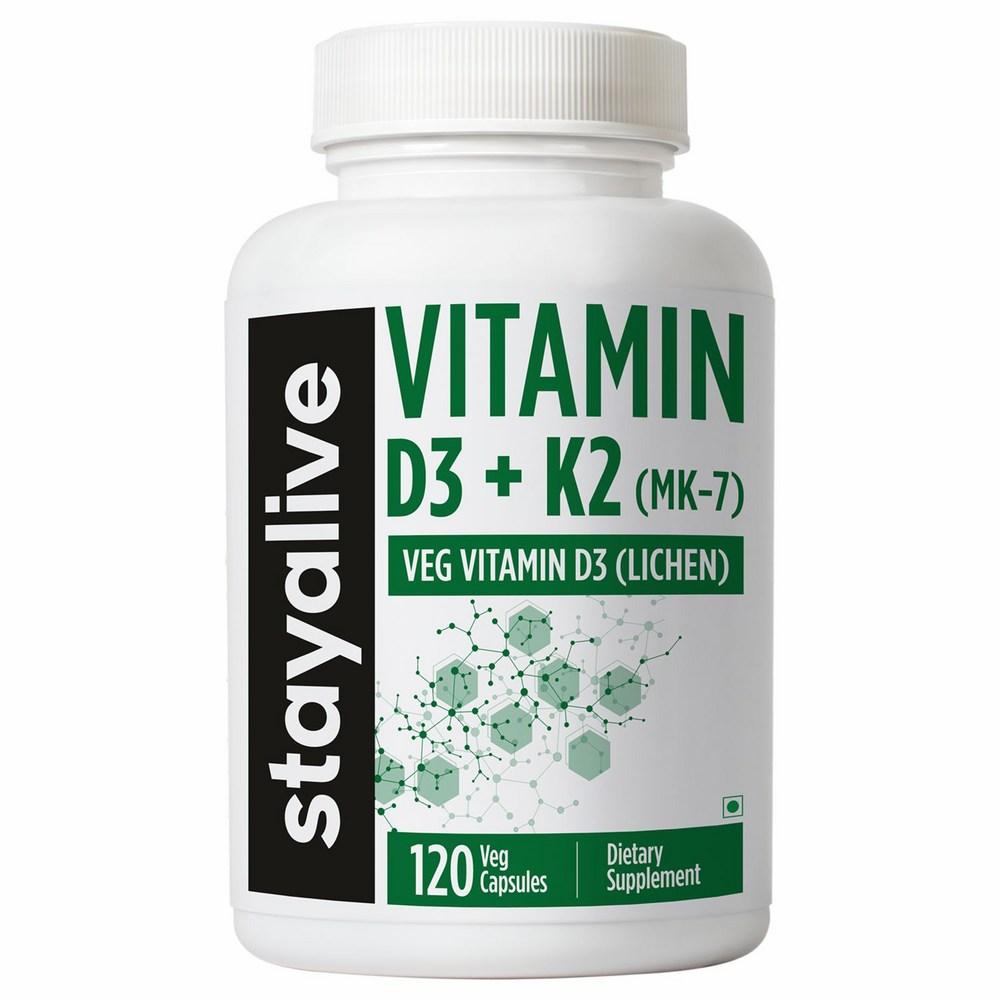 Stayalive Vitamin D3 K2 High Absorbency Supplement 120 Capsules Non-GMO and Gluten-Free Vitamin K2 MK7 Supplement for Men and Women 1 pcs