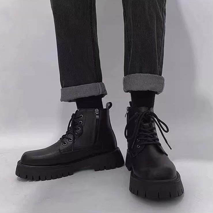 Модная мужская обувь с высоким верхом из кожи, повседневная уличная удобная мотоциклетная обувь для мужчин, ретро британский стиль, толстая подошва, рабочие ботинки, Botas Hombre