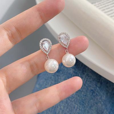 Серьги с каплями воды и жемчугом, легкие, роскошные, милые, нишевые, изысканные, темпераментные, богиня, отверстие для уха