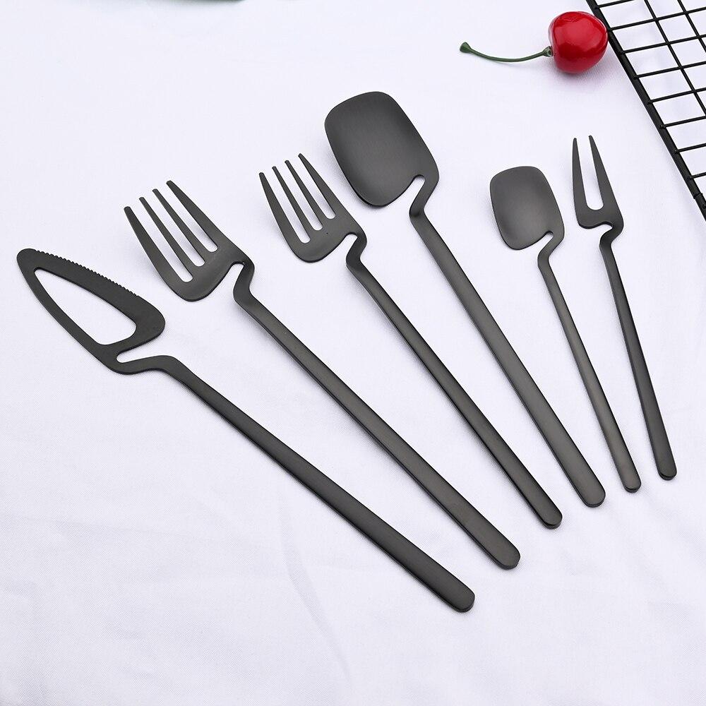 Creative Fashion Black Matte Cutlery Set Stainless Steel Dinnerware Set Knife Fruit Fork Spoon Dinner Set Kitchen Flatware Tableware Set