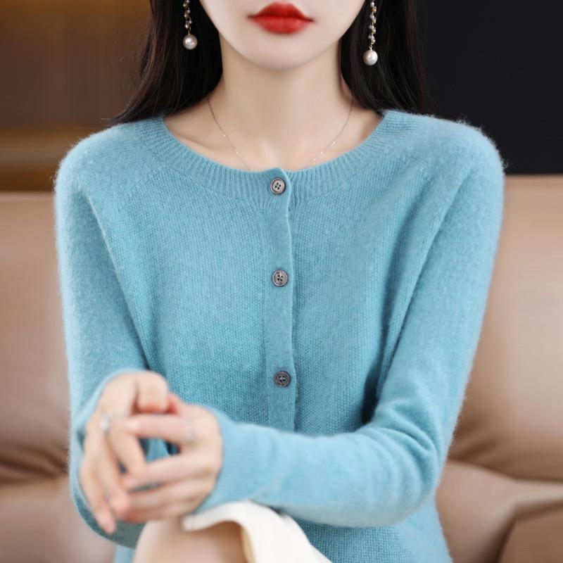 Knitted Cardigan Women's Spring and Autumn Simple Loose Sweater Coat Round-neck Long-sleeved Casual Sweater Cardigan