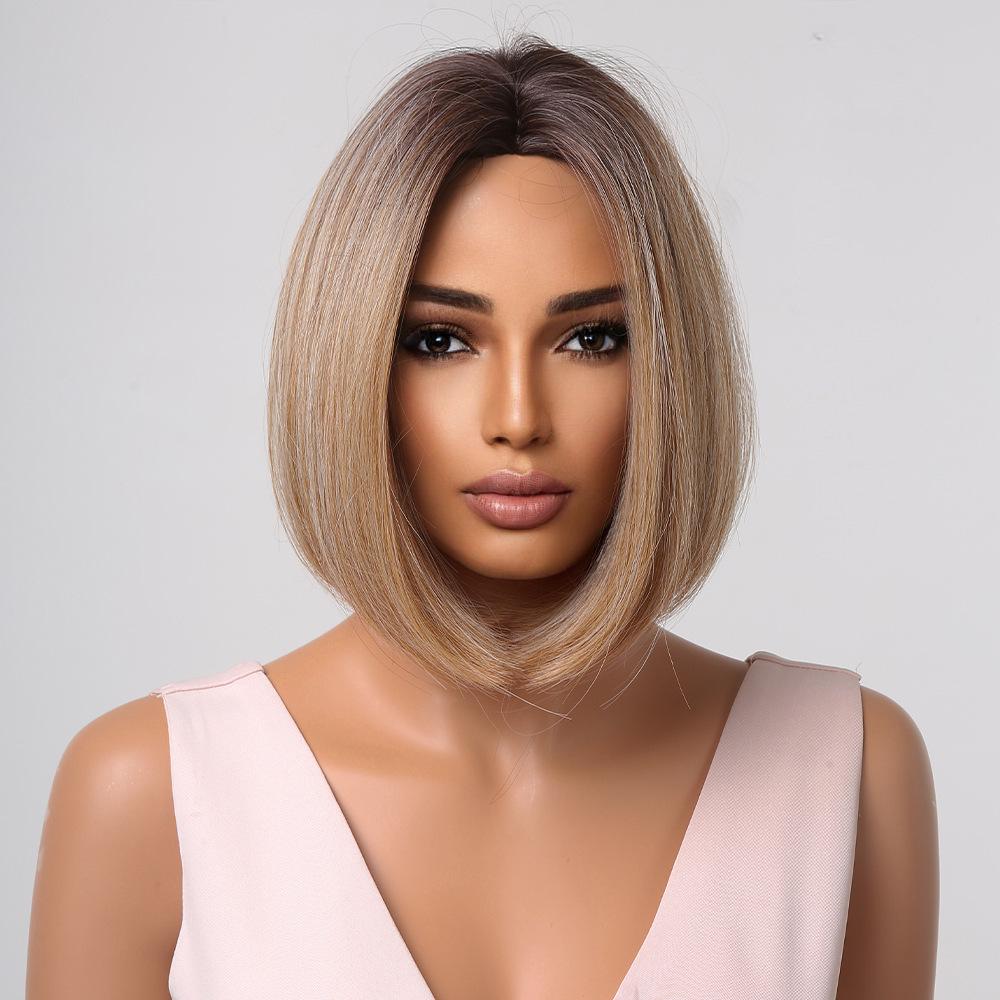 Парик женский термостойкий шелк короткие волосы летний натуральный цвет бобо голова темперамент снижение возраста челка ци короткие прямые волосы парик головной убор