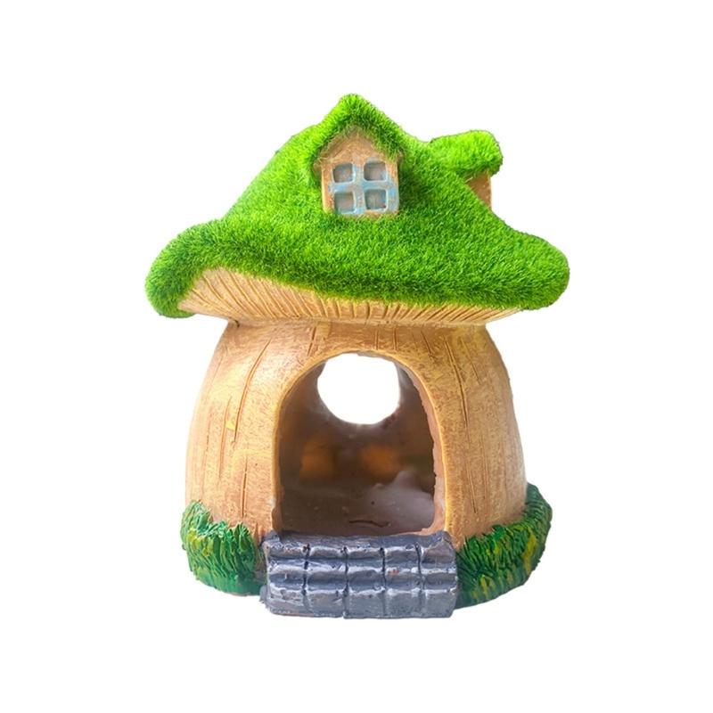 Green Mushroom House Simulations Landscape DIY Bonsais Crafts Realistic Colorful Mushroom House for Aquariums Fish Tanks