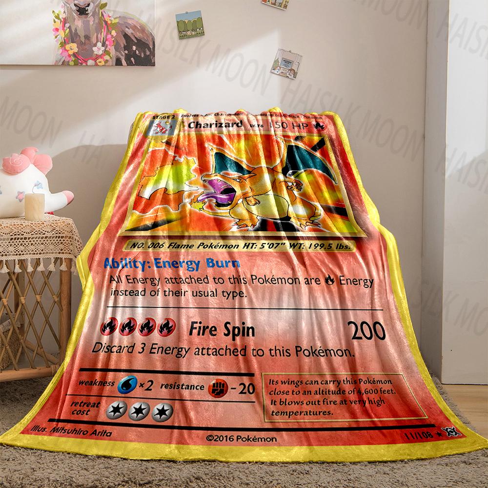 1PC Pokémon Cards Charizard Print Blanket Fluffy Plush Sofa Bed Blanket for Kids Adults Travel Camping Supplies Car Office Gifts