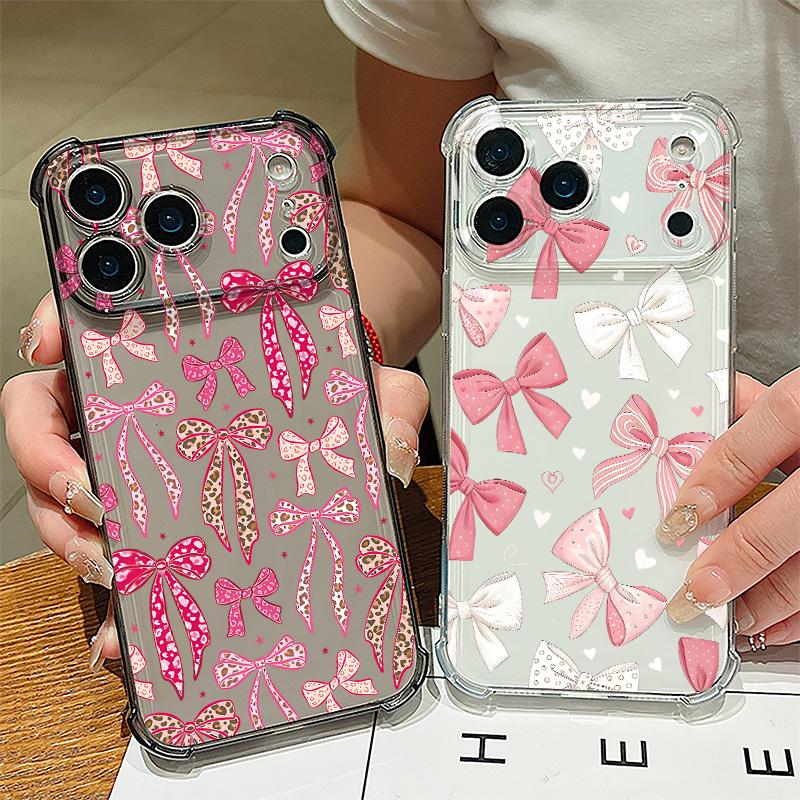 Чехол с узором из розовых бантиков для iPhone 17 Pro Max Coque iPhone 16 15 14 13 Pro Max 11 Ударопрочный Прозрачный Мягкий Силиконовый Чехол