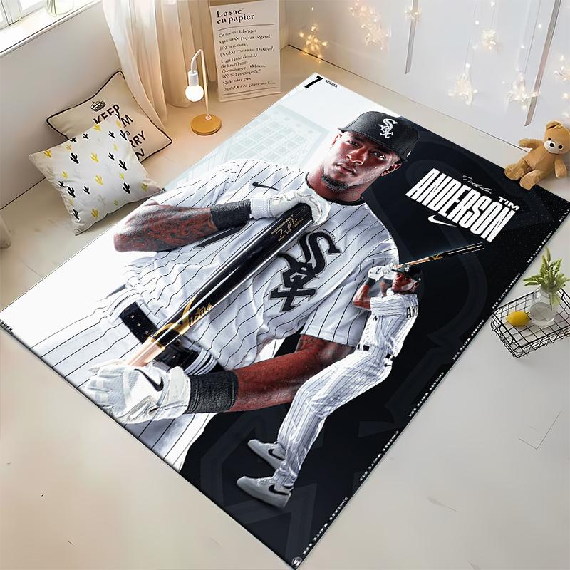"Baseball Player Portrait Rug Design" Non-slip rug suitable for living room and bedroom sofas.