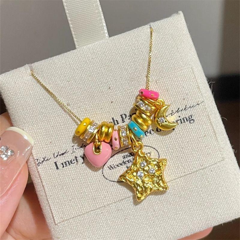 Delicate Cute Summer Day Star Heart Pendant Bead Chain Cute Horse Bracelet Necklace For Y2K Girl Gift Jewelry Accessory