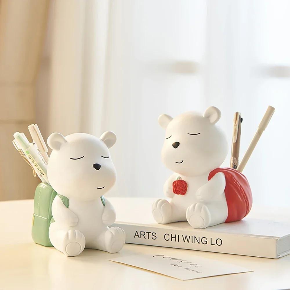 Креативный декор Фигурка медведя Хранение ручек Подставка для ручек Настольный декор Аксессуары Украшения из смолы Хранение кистей для макияжа Домашний декор