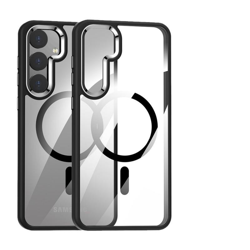 Magnetic Snap-On Phone Case Galaxy S24 Ultra Plus TPU Bumper With Metal Camera Ring Transparent Hard PC Back