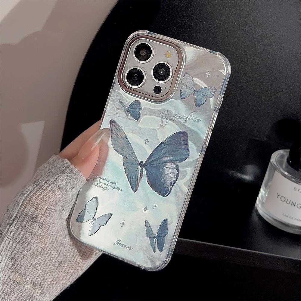 Water Ripple Blue Butterfly for Apple 16 Phone Case for 14 Promax Anti Drop for IPhone 15 Premium Feel 12 Hard