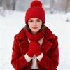 3Pcs/Set Women Hat Scarf Gloves Set Solid Color Design Twist Texture Thickened Warm Plush Lining Hat Scarf Gloves Winter Accessories