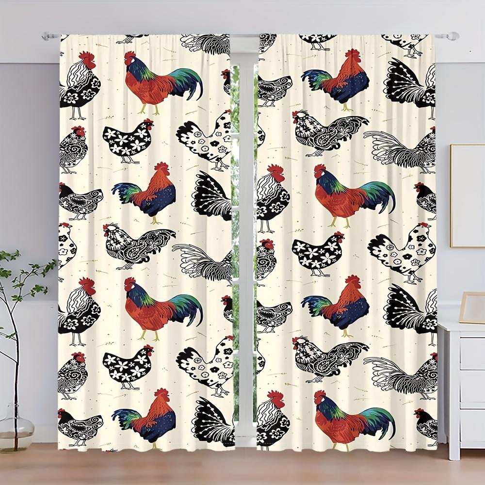 2 Panel Farmhouse Adorable Dog Cat Small Rooster Hen Pattern Digital Polyester Curtain for Living Room Kitchen Bedroom Dining Area